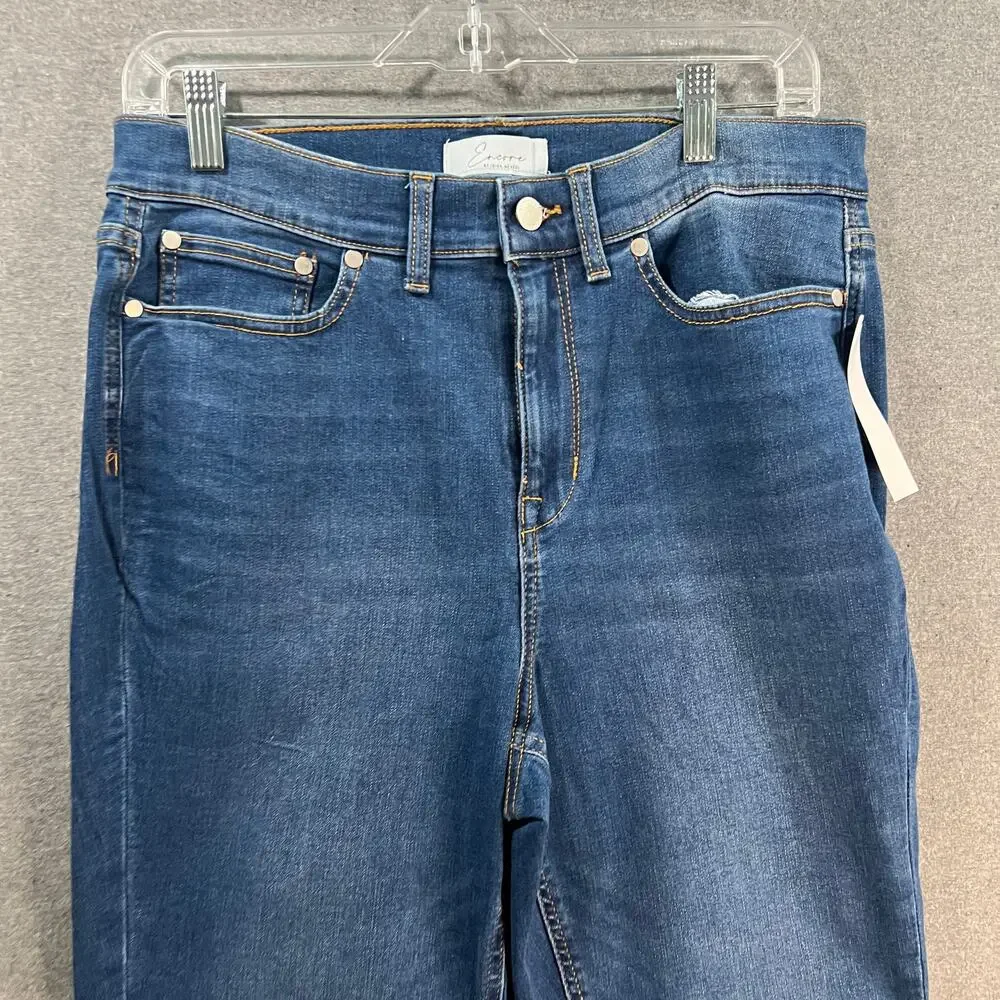 Encore by Idina Menzel Regular High Waisted Crop Jeans Indigo Medium Wash 10